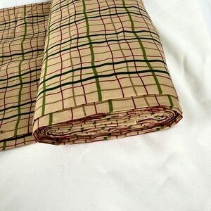 New 2003 Contemporary Country Cotton Fabric 4.66 yds Green Rust on Beige Plaid